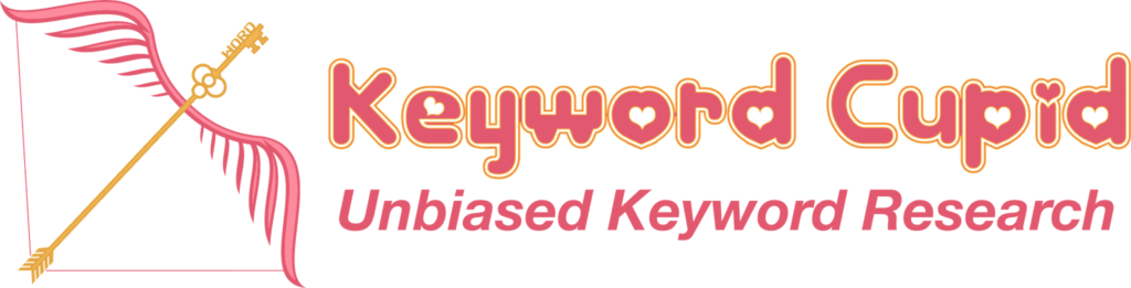 The logo for keyword cupid unveiled keyword research.