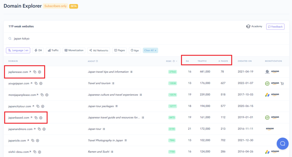 A screenshot of a landing page with highlighted options.