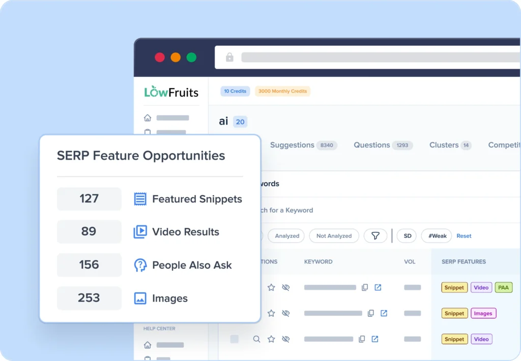 Filter keywords to see which ones have SERP features.