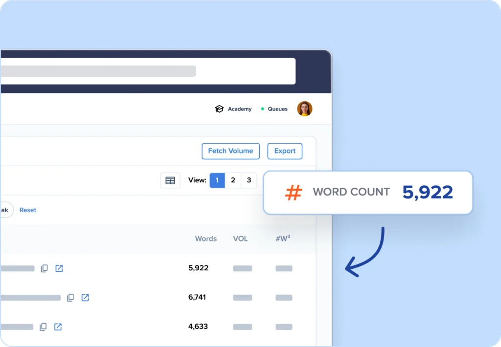 See the word count of top-ranking content.